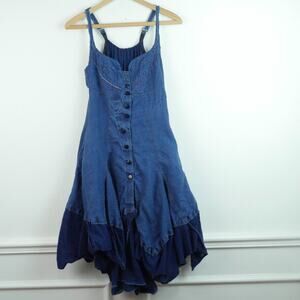 Y2K Linen Dress Luxury IT 40 US XS Fairy Asymmetric Bandana Hem Steampunk Rimini